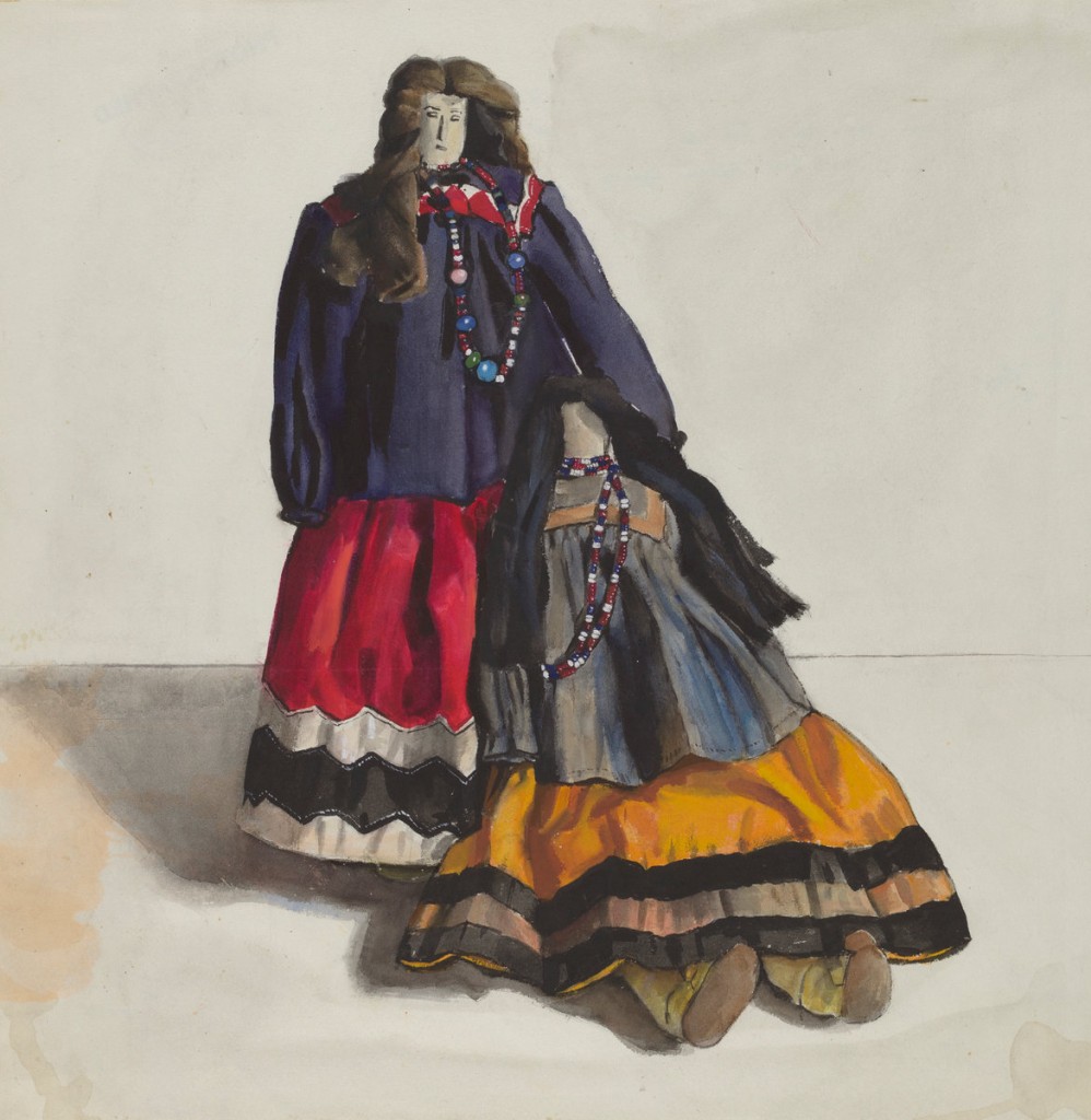 American 20th Century, Dolls (Apache Women), , 1935/1942, watercolor and graphite on paper, Index of American Design